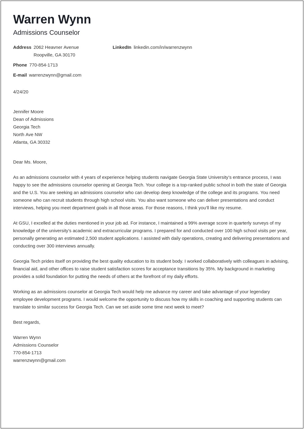Resume Cover Letter Stanford Example Tech