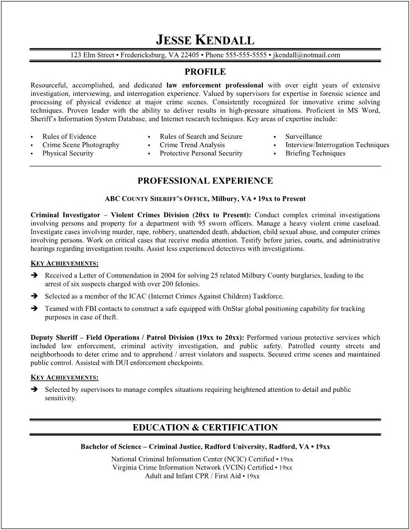 Resume Cv Examples Public Service Examples Public Safety