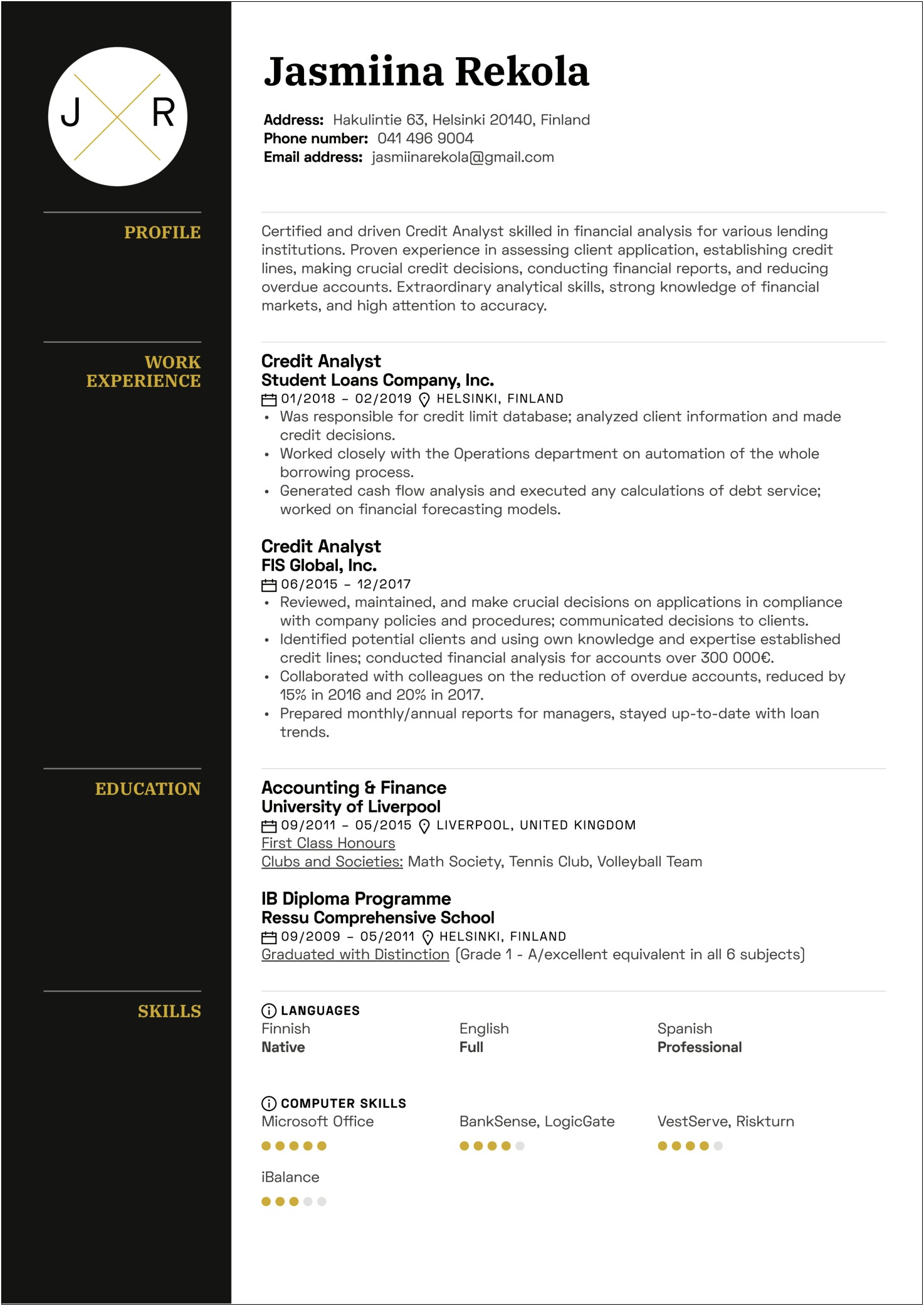 Resume Description Examples For A Credit An