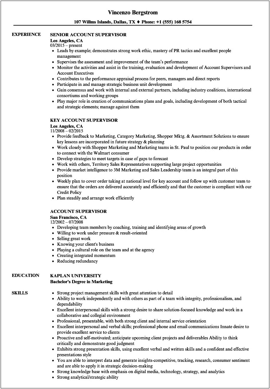Resume Description For Accounts Receivable Supervisor