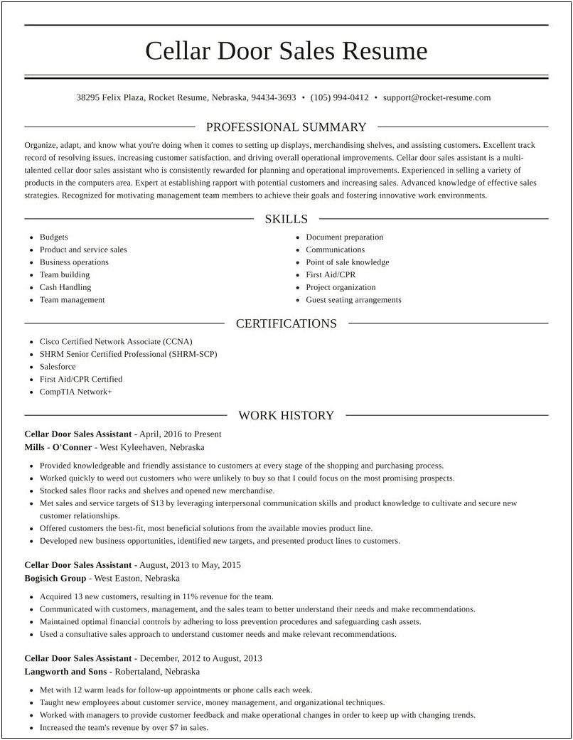 Resume Description For Door To Door Sales