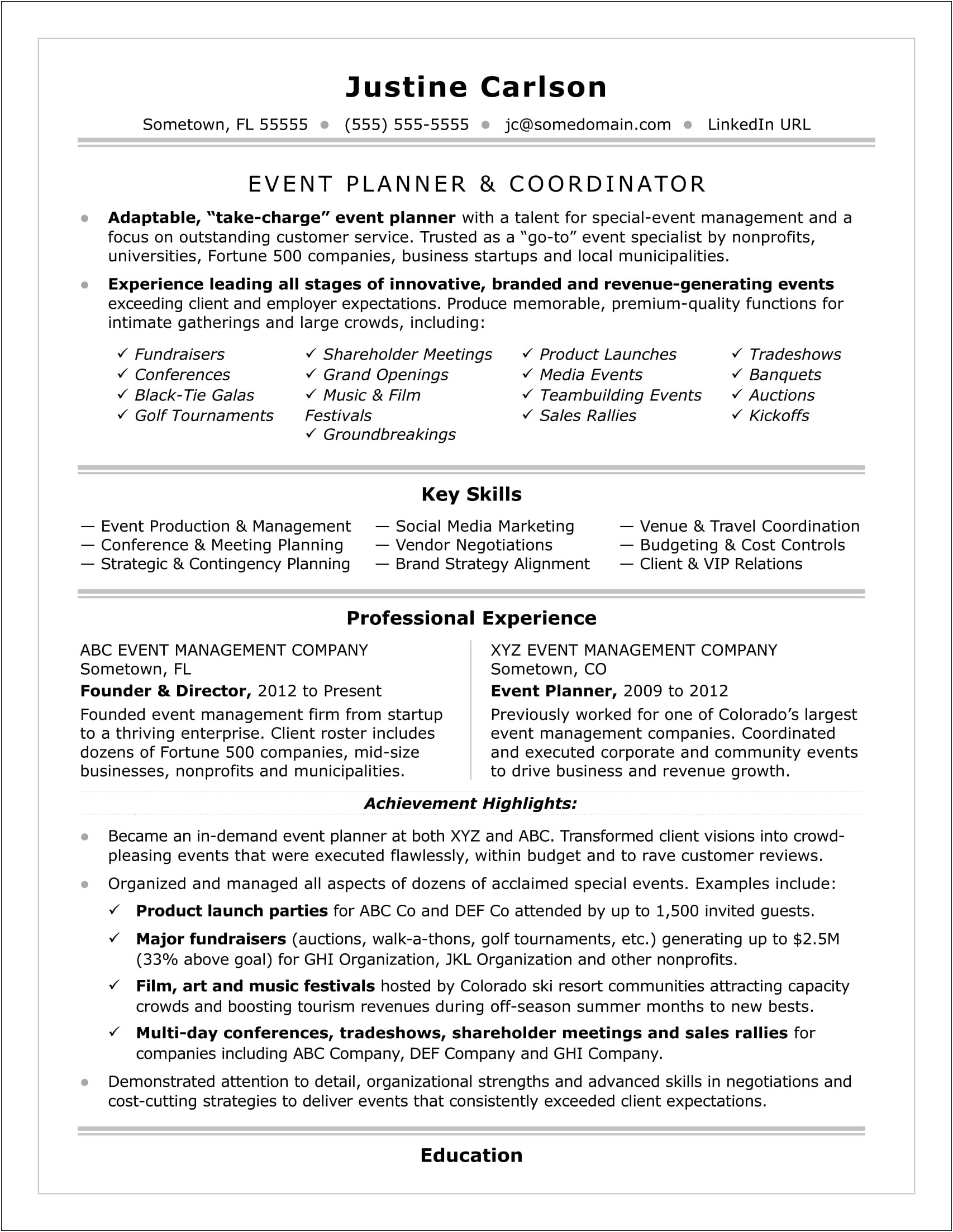 Resume Description For Founder Of Company