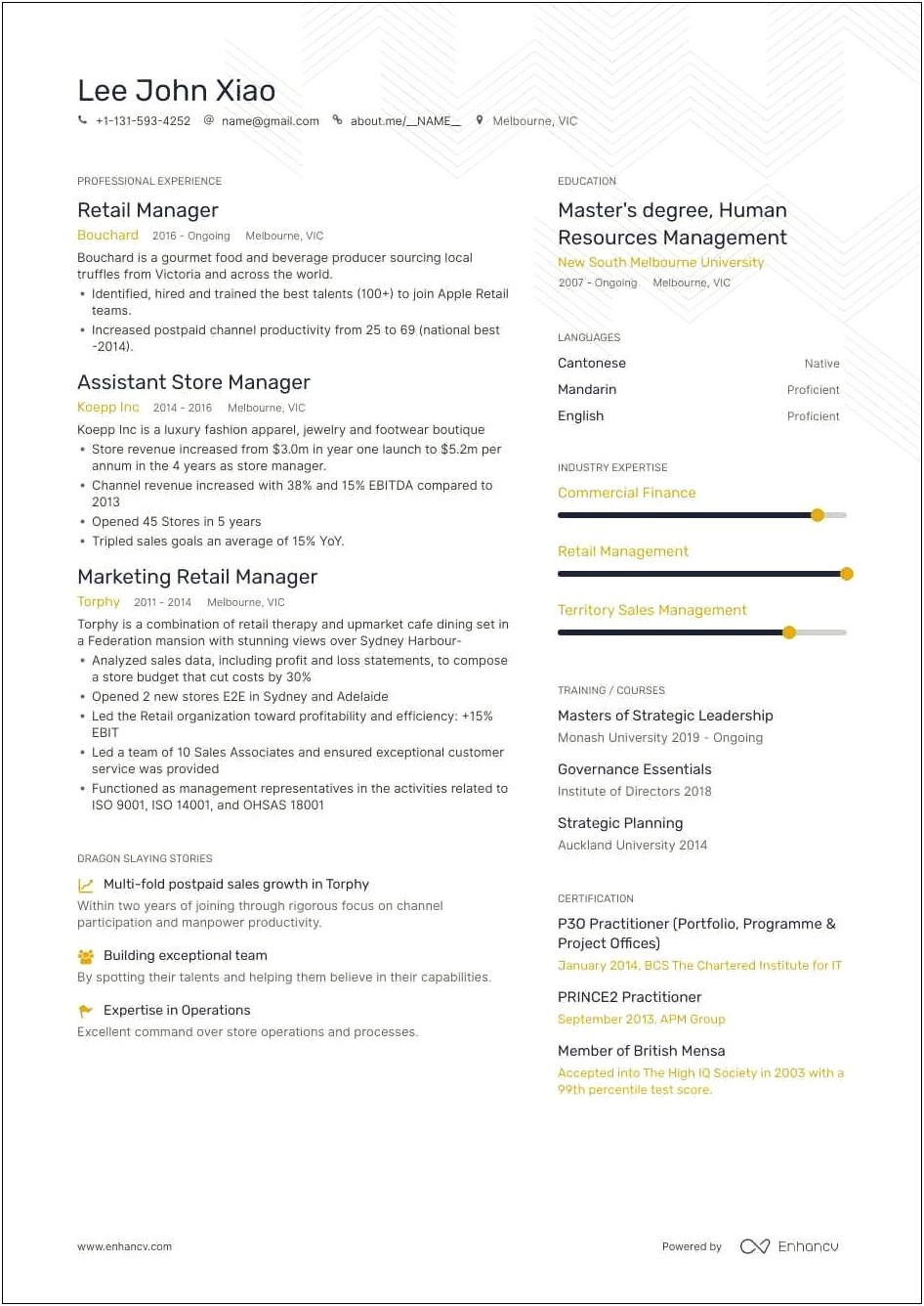 Resume Description For Retail Assistant Manager