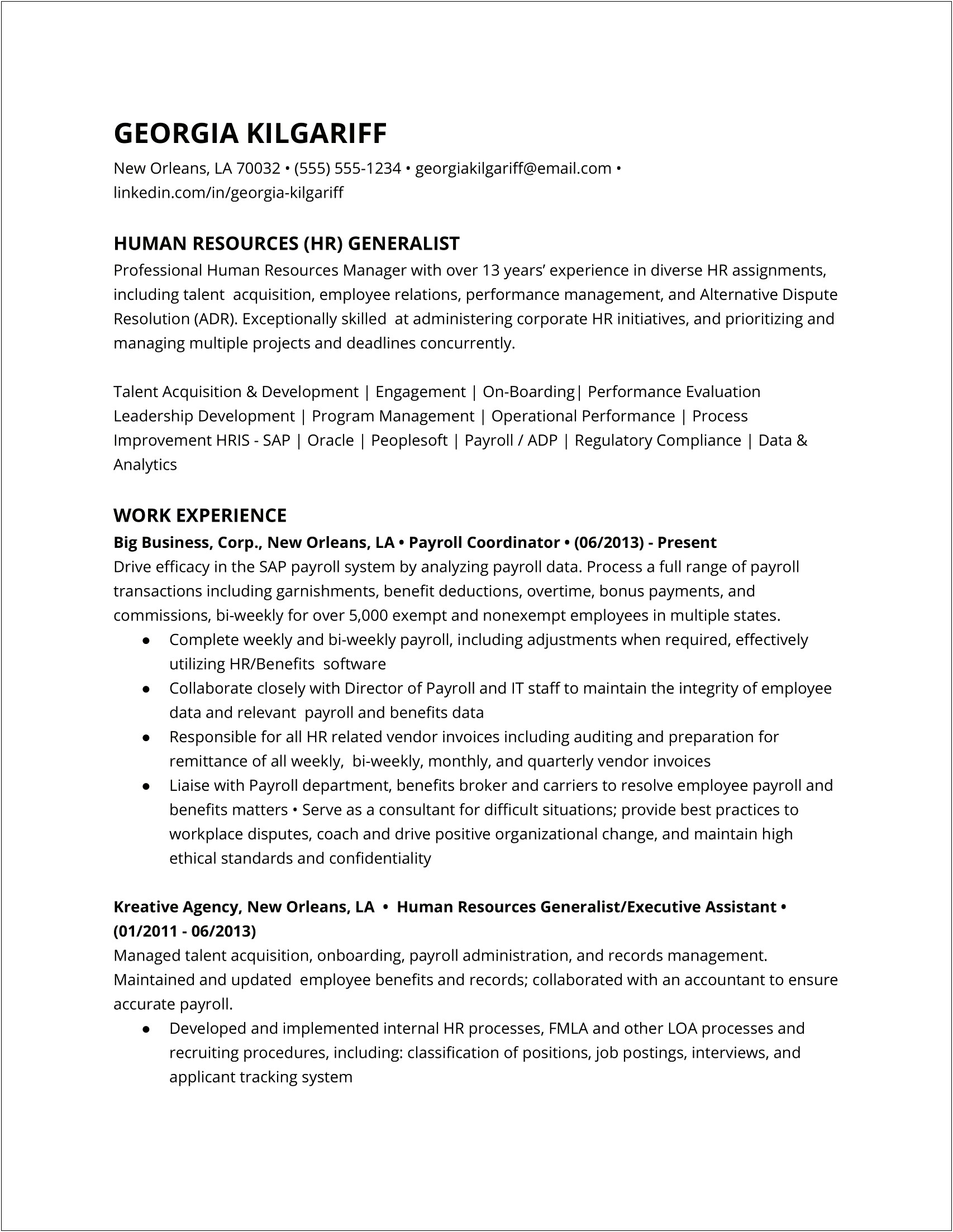 Resume Description For Talent Acquisition Specialist