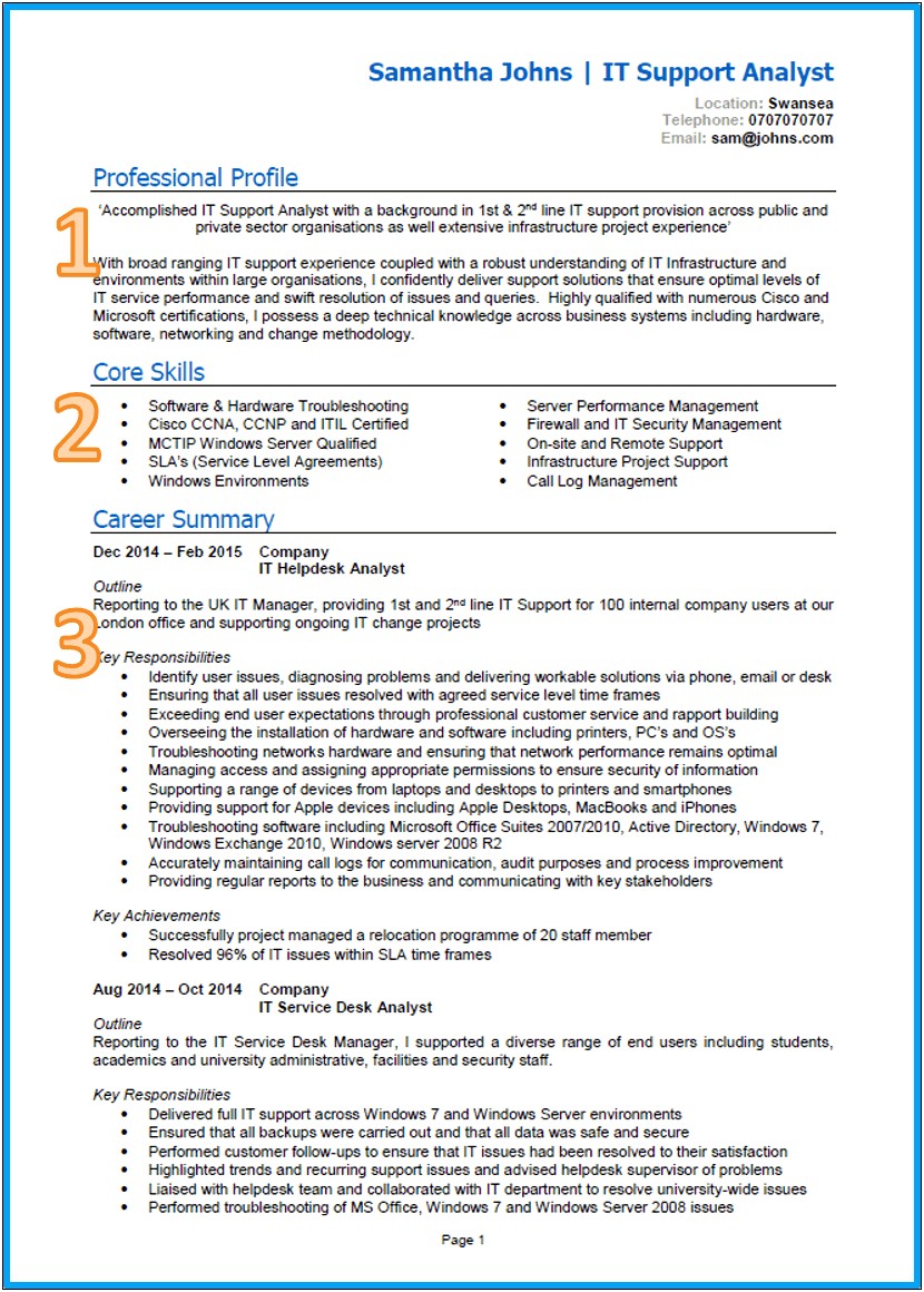 Resume Description Of 2nd Level Service