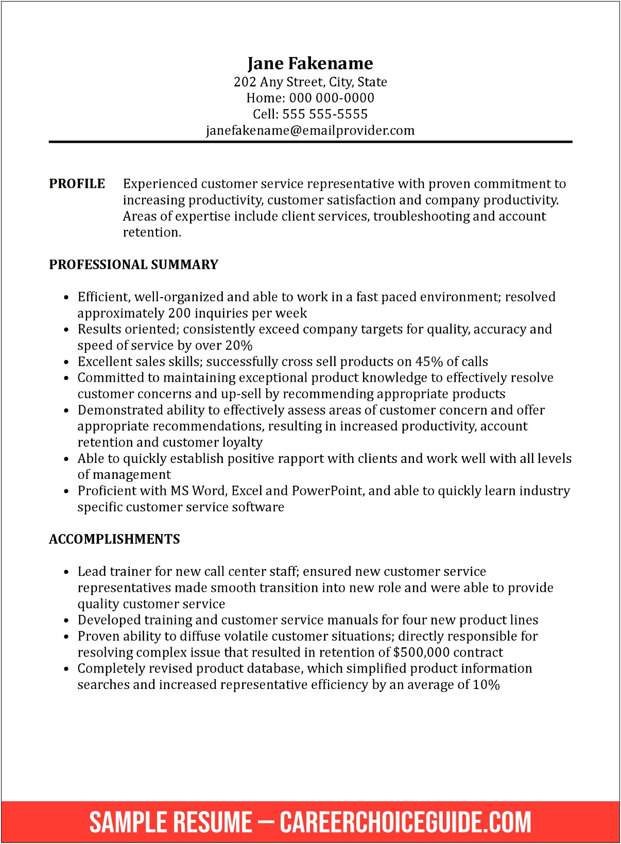 Resume Description Of Call Center Representative