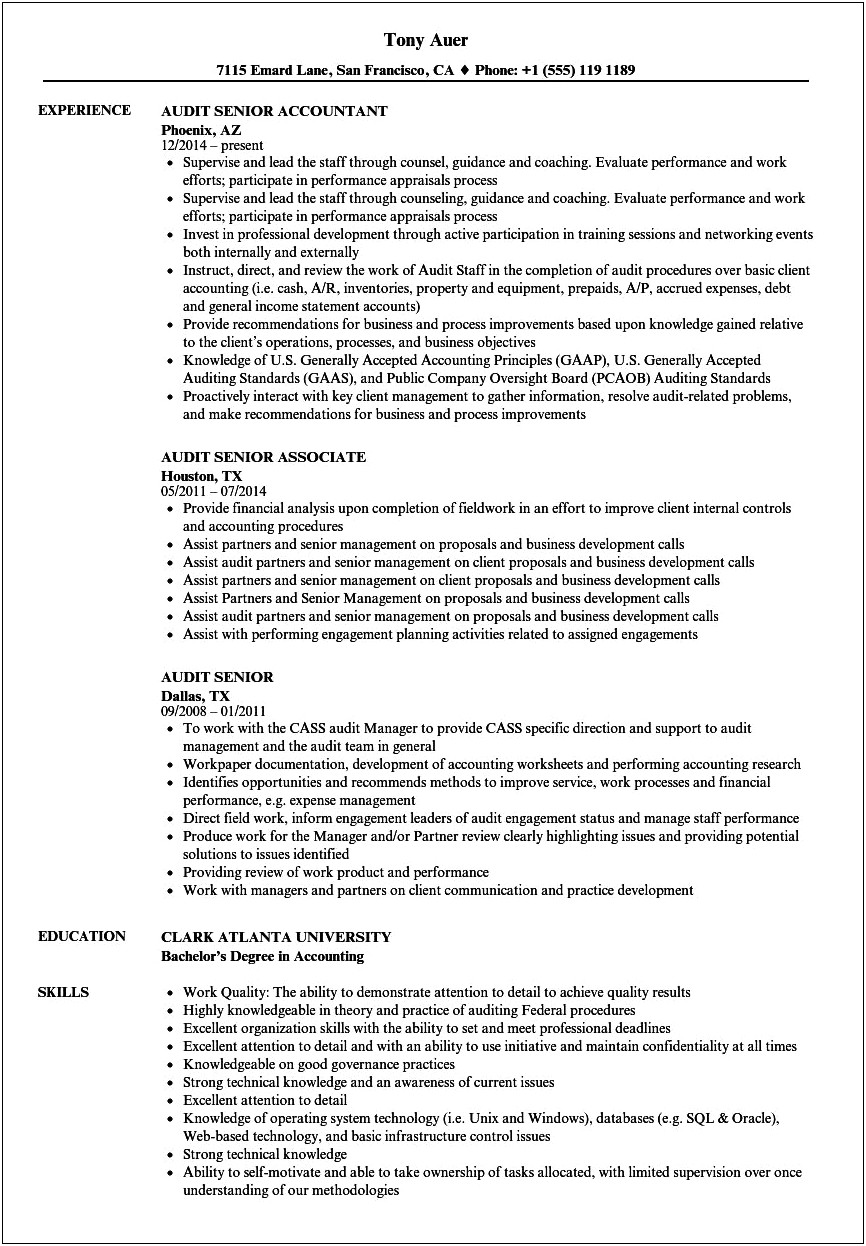 Resume Description Public Accoutant Staff Acountant Audit
