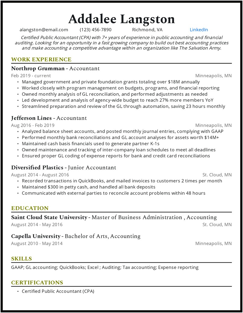 Resume Description Public Accoutant Staff Acountant