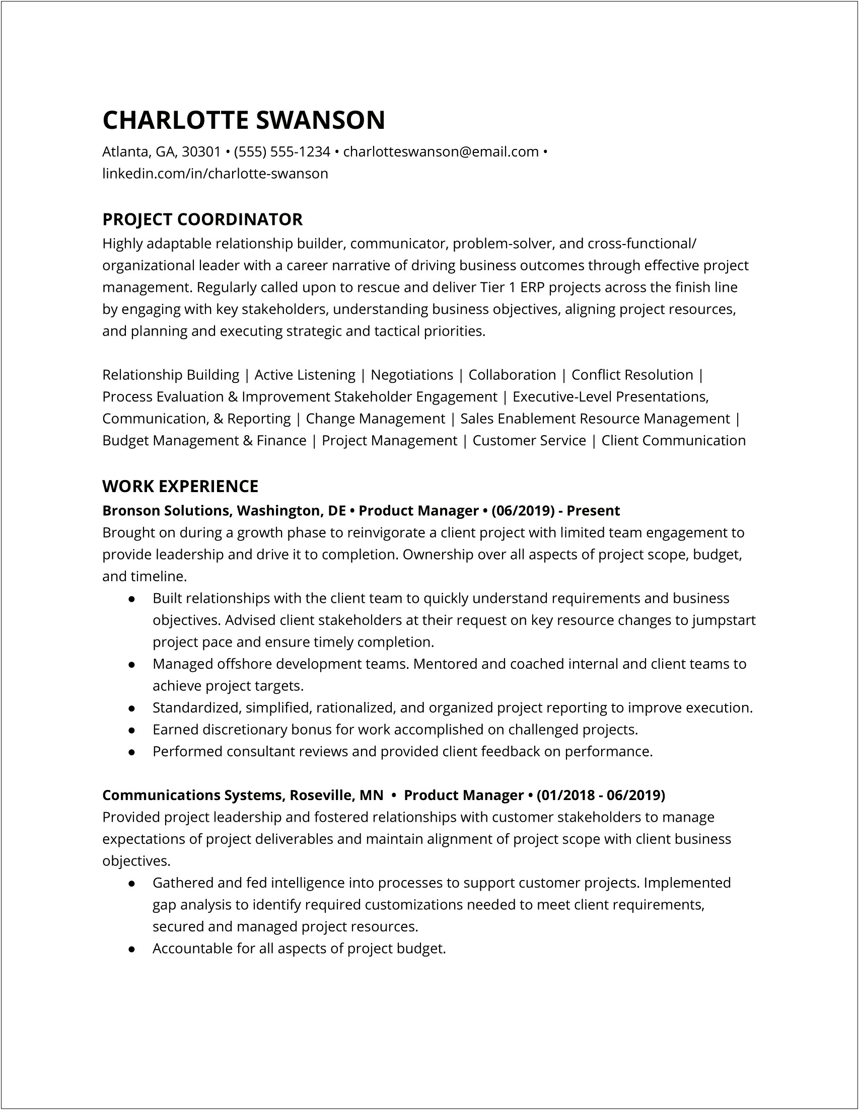Resume Details For Project Manager