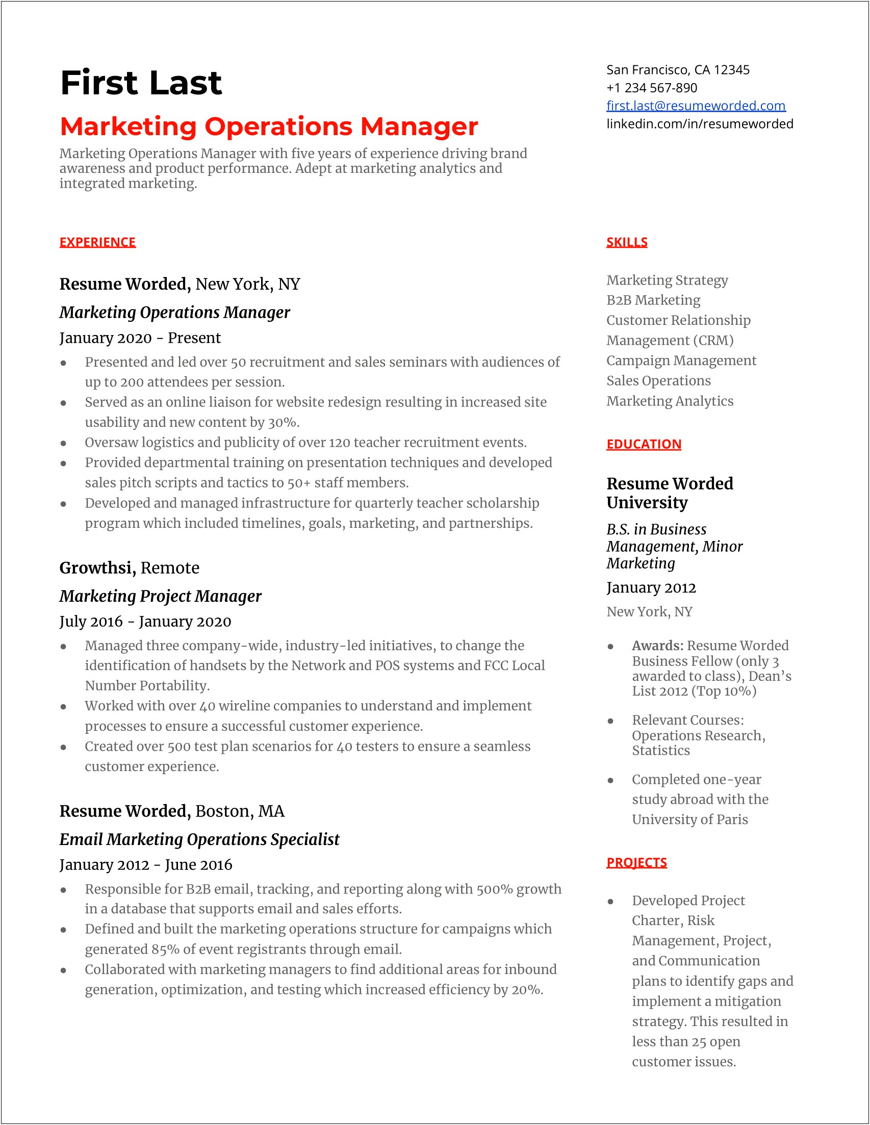 Resume Director Of Operations Example