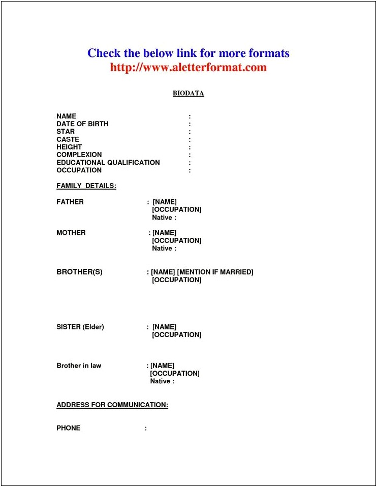 Resume Download Sample Marriage Biodata