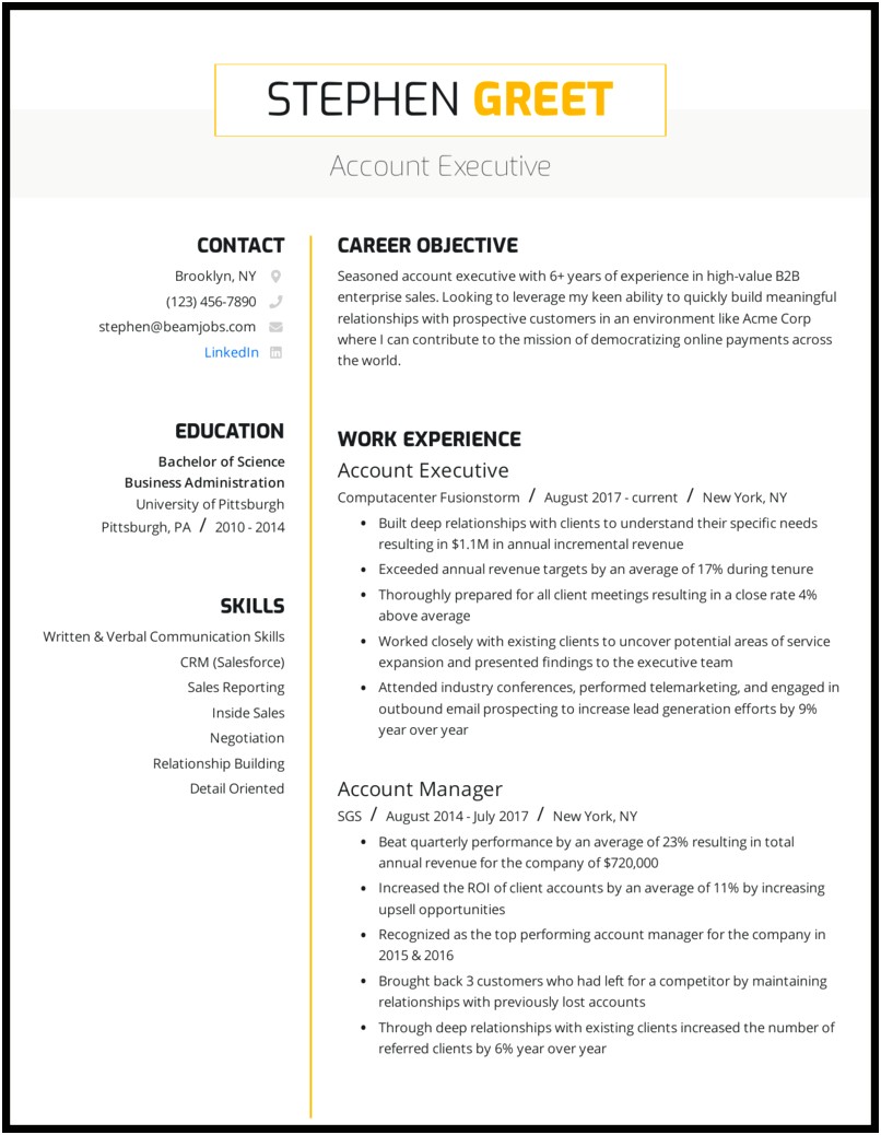 Resume Duties For Account Manager