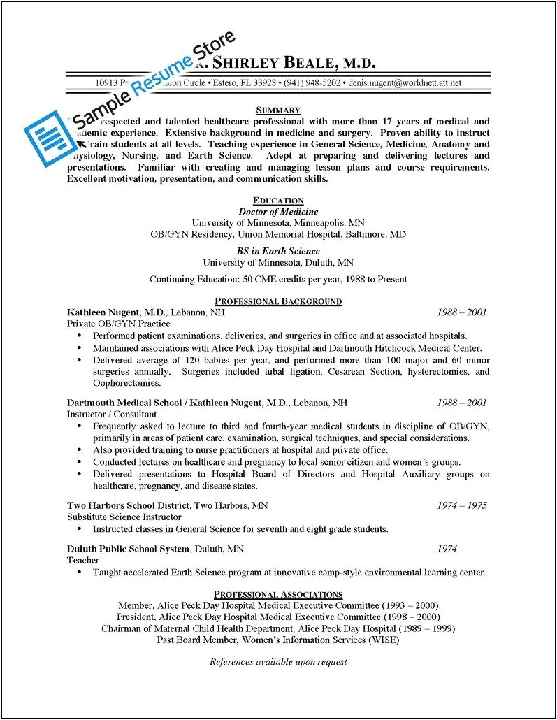 Resume Earth Sciences Position Examples