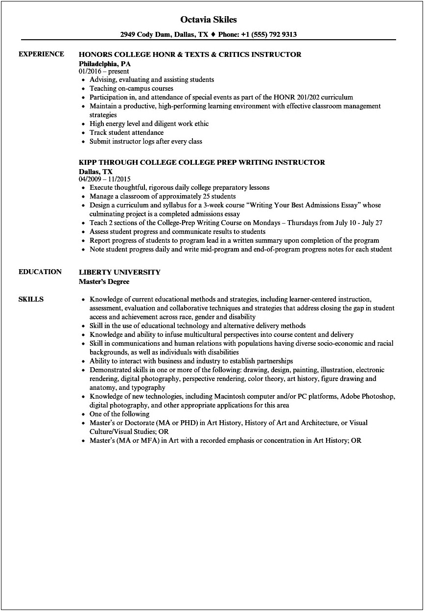 Resume Education Sample Some College
