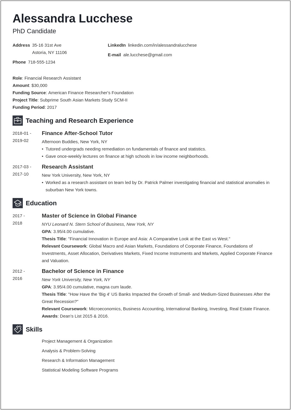 Resume Email Address For Graduate School