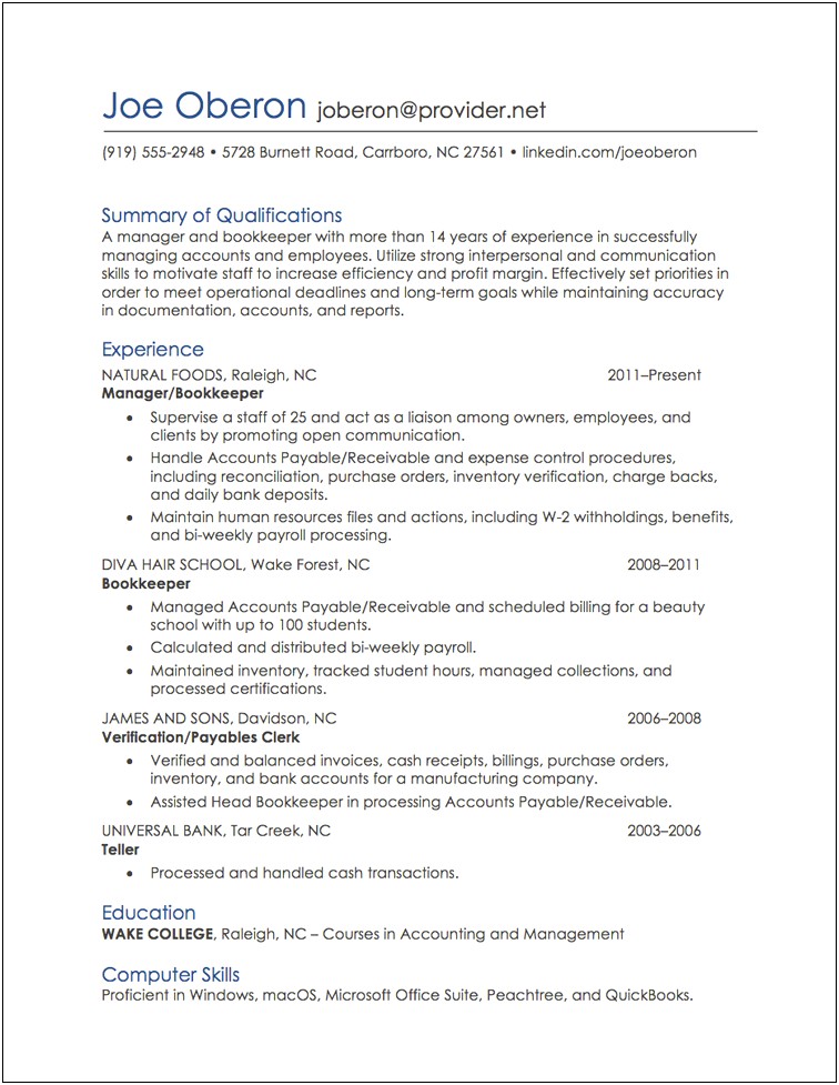 Resume Employment History Job Description Examples
