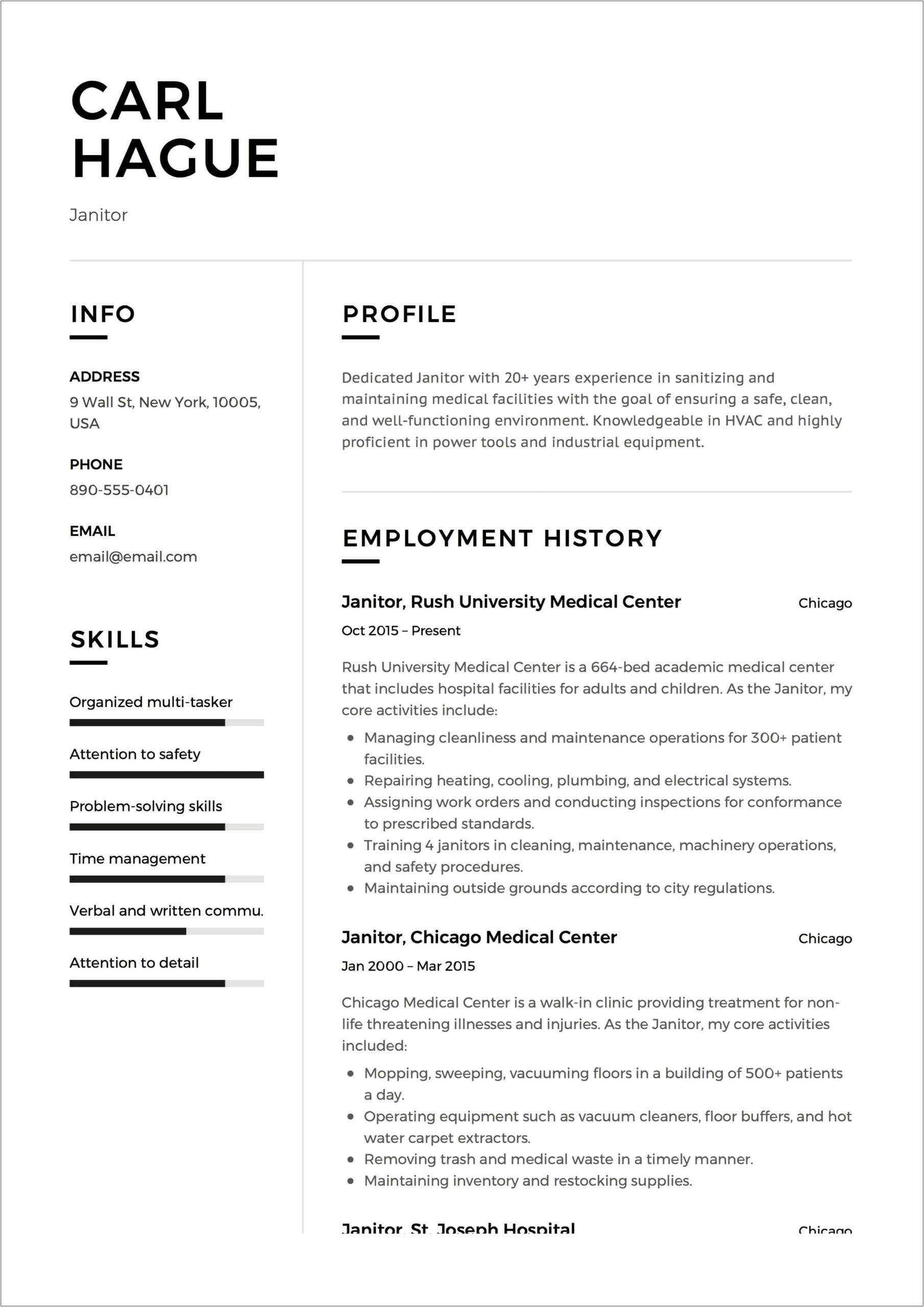 Resume Employment History Job Description