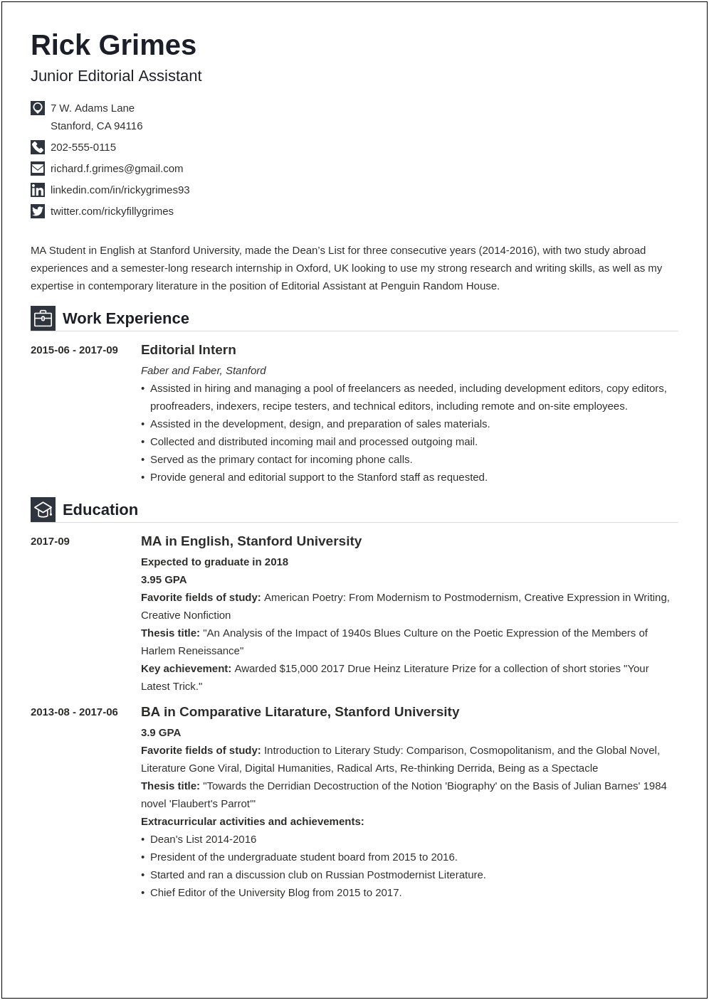 Resume Entry Level Summary Examples