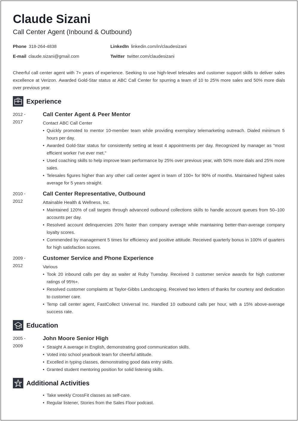 Resume Example 20 Years Experience