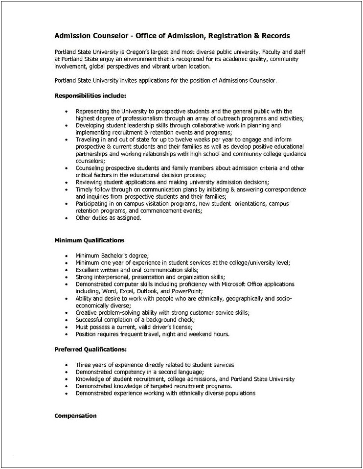 Resume Example Admissions And Records Assistant