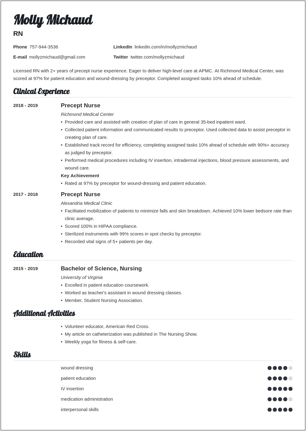 Resume Example Clinical Nursing Director
