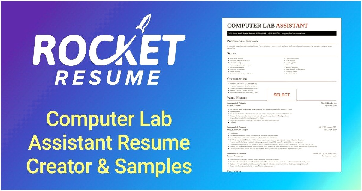 Resume Example Computer Lab Assistant