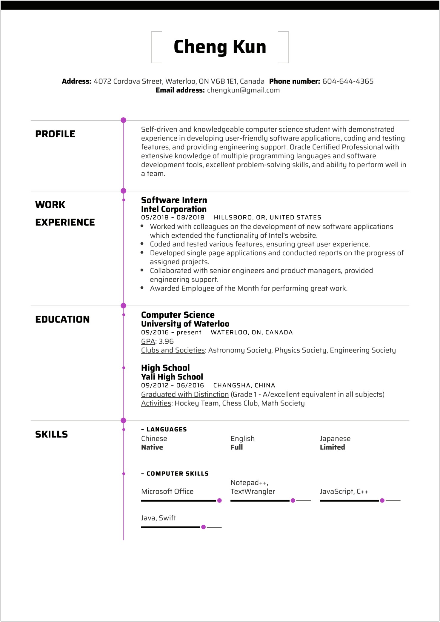 Resume Example Computer Science Student