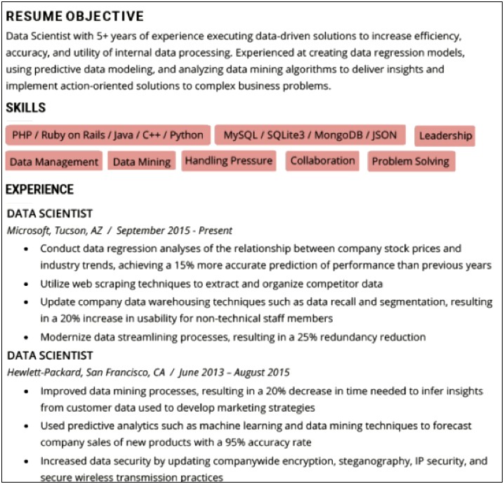 Resume Example Data Scientist The Prediction Accuracy