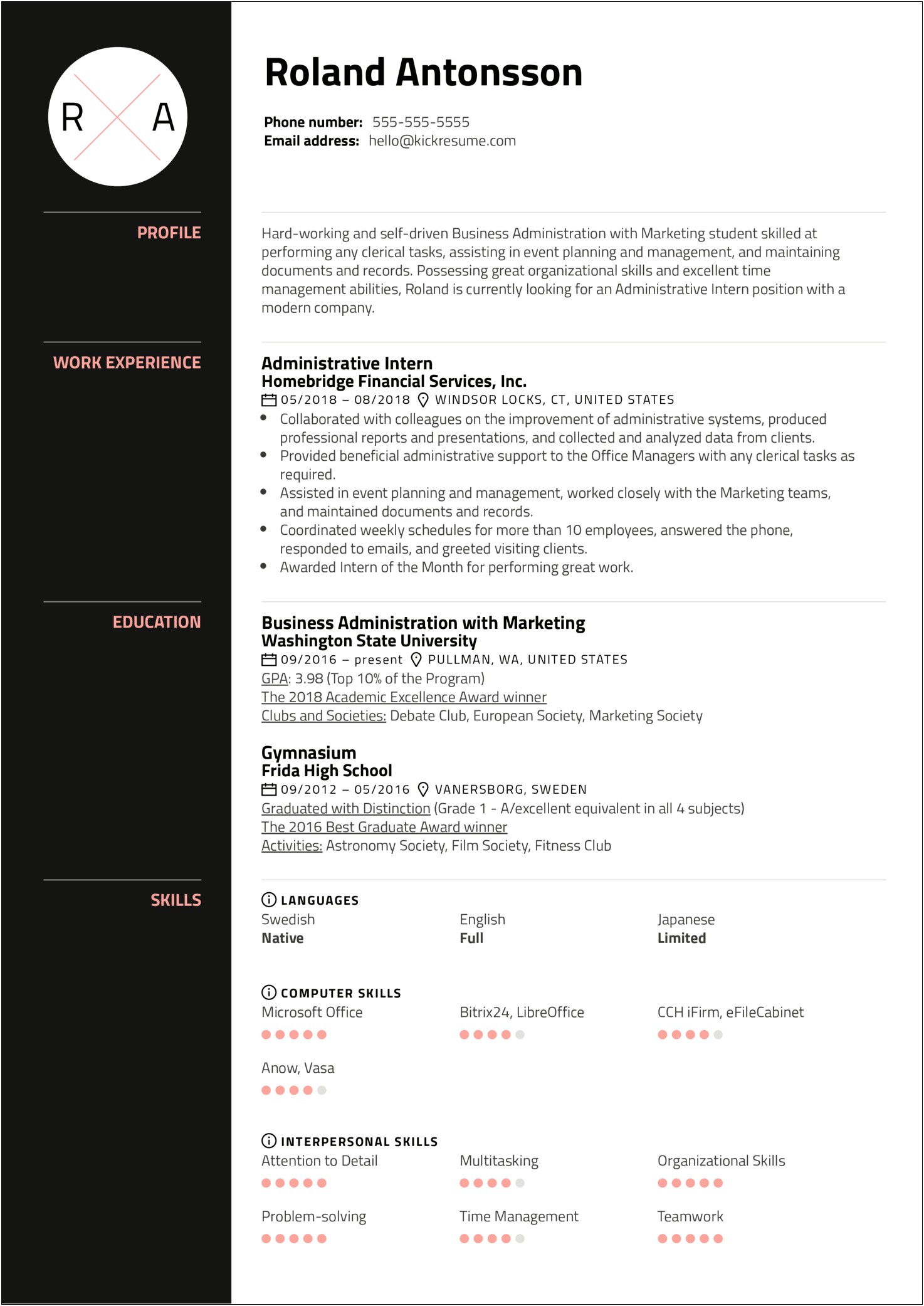 Resume Example For Administration Usa