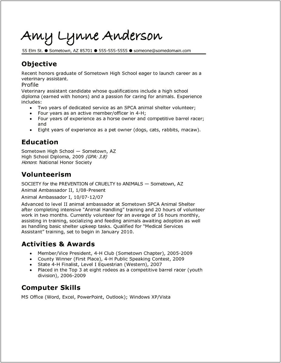 Resume Example For After Highschool Graduate Students