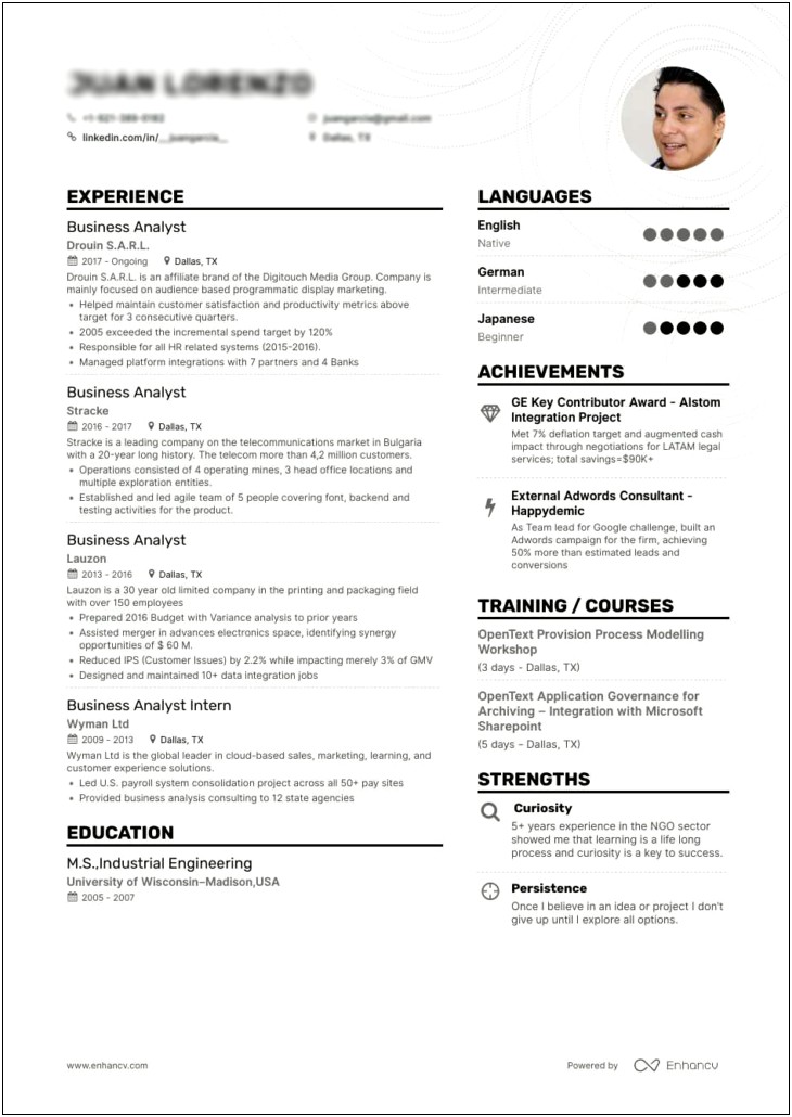 Resume Example For An Analyst Job