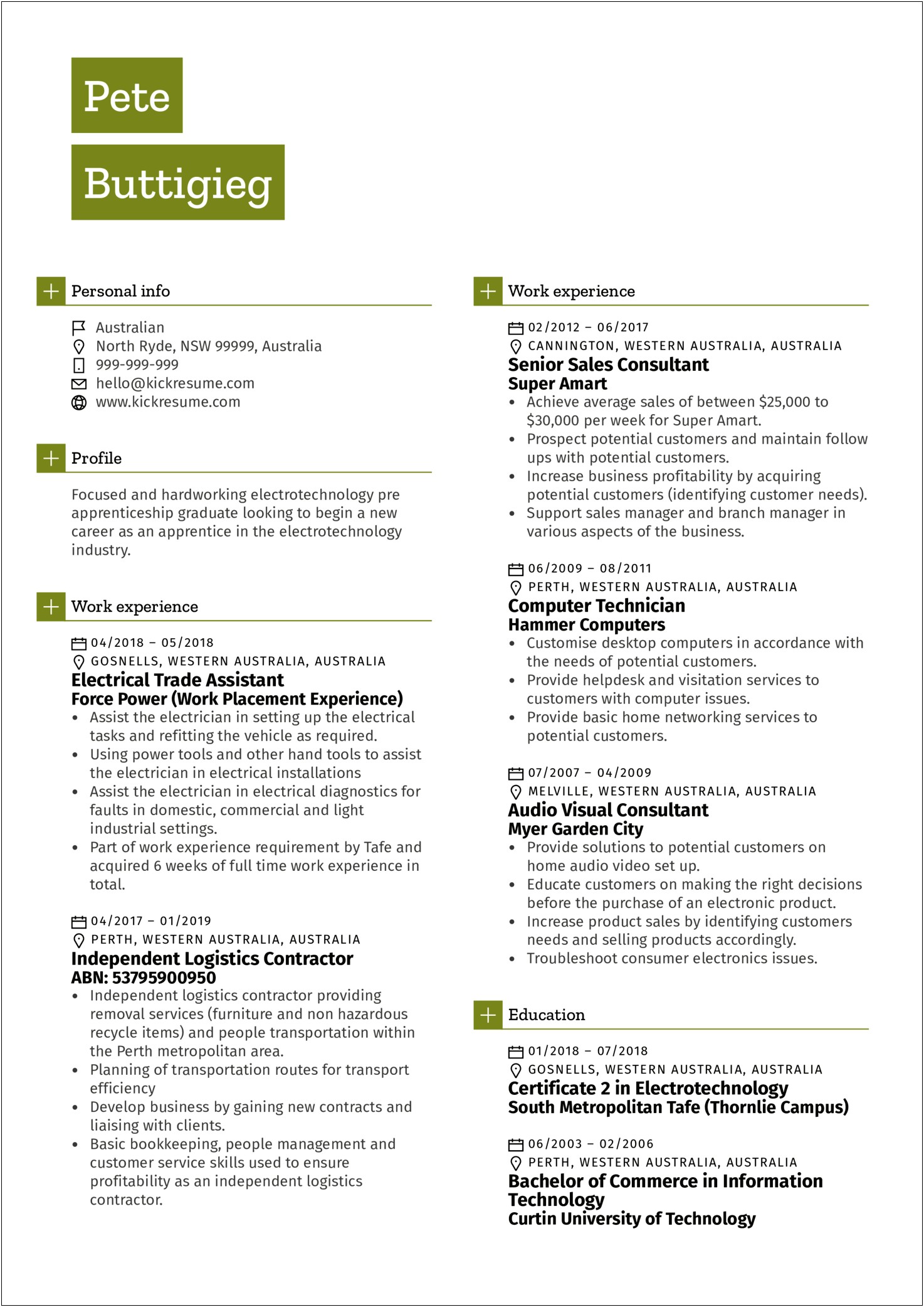 Resume Example For An Electronic Technician