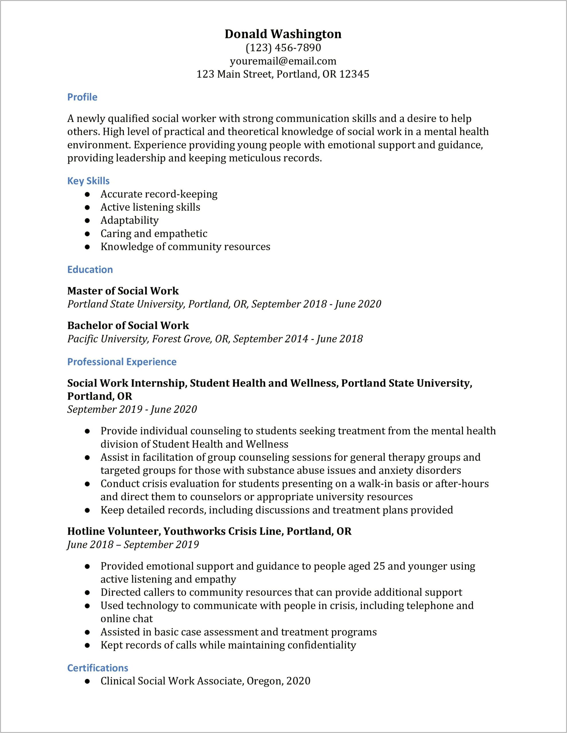 Resume Example For Applying To Msw Program