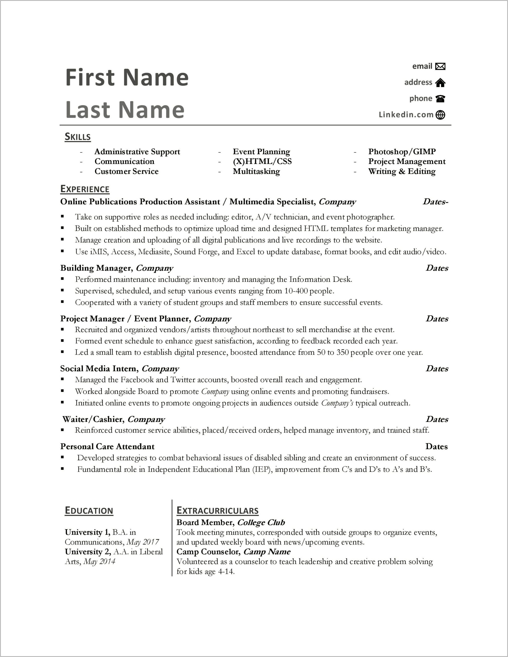 Resume Example For Applying Within The Same Company