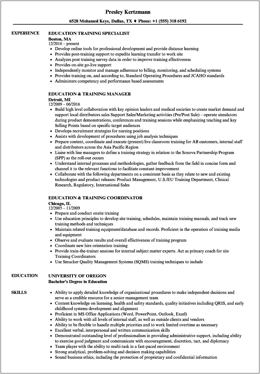 Resume Example For Assessment Specialist