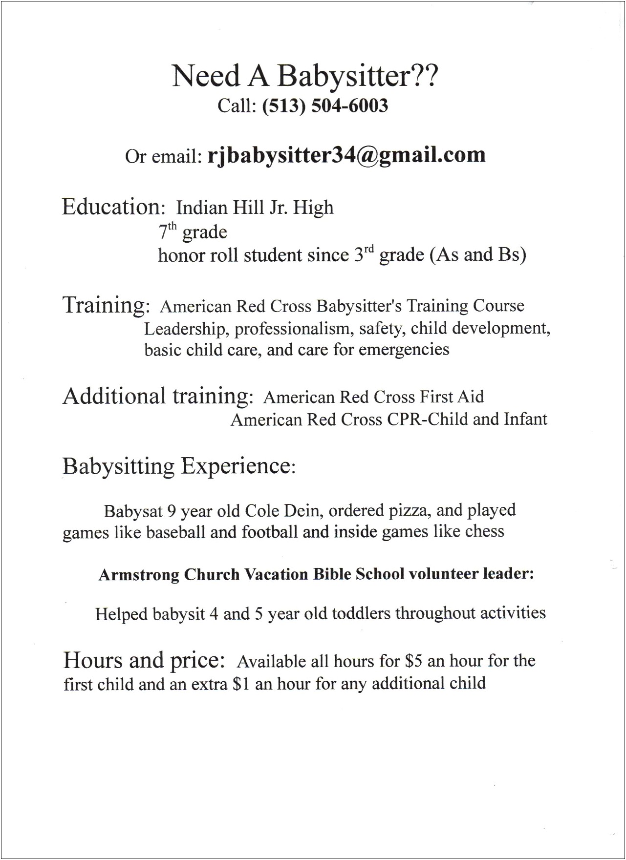 Resume Example For Babysitting Job