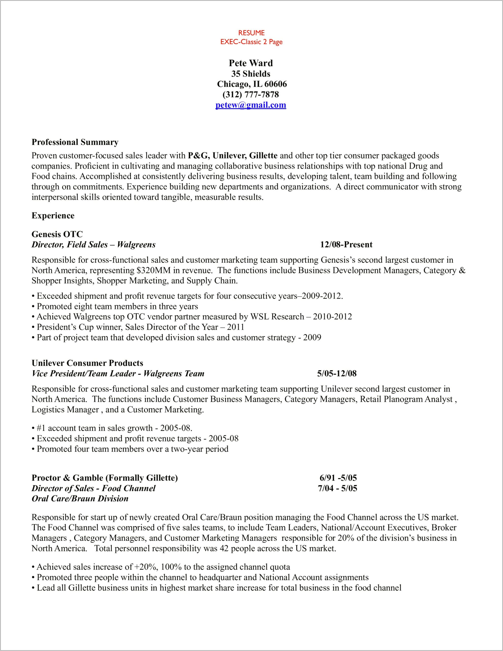 Resume Example For Business Manager