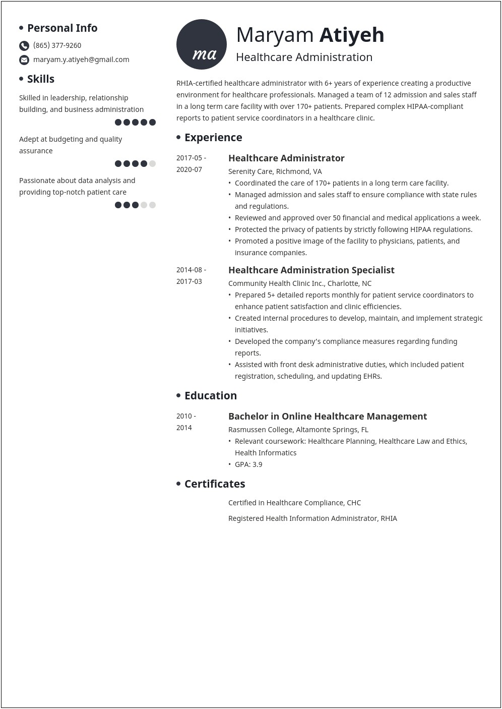 Resume Example For College Graduate Healthcare