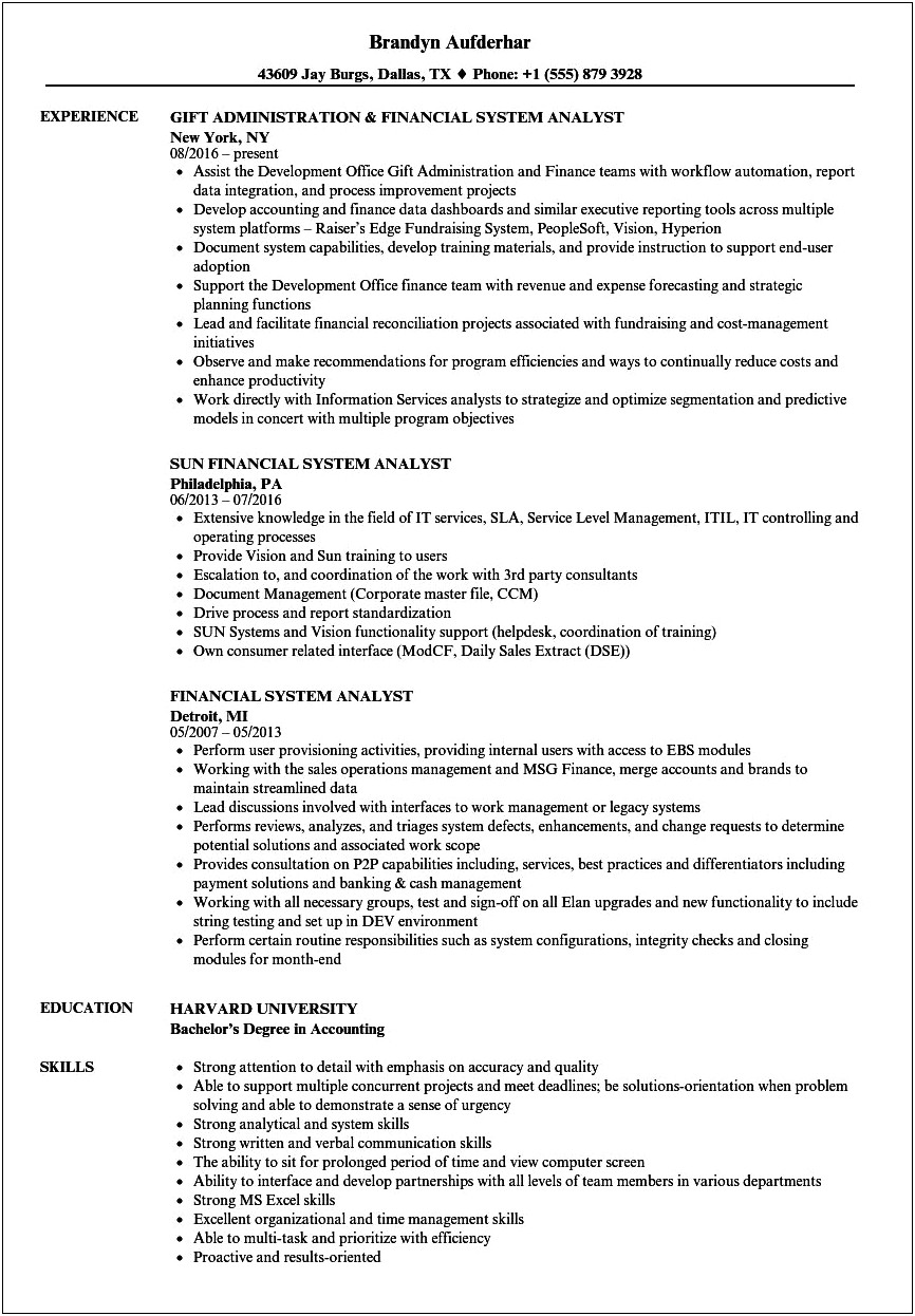Resume Example For Computer Analyst