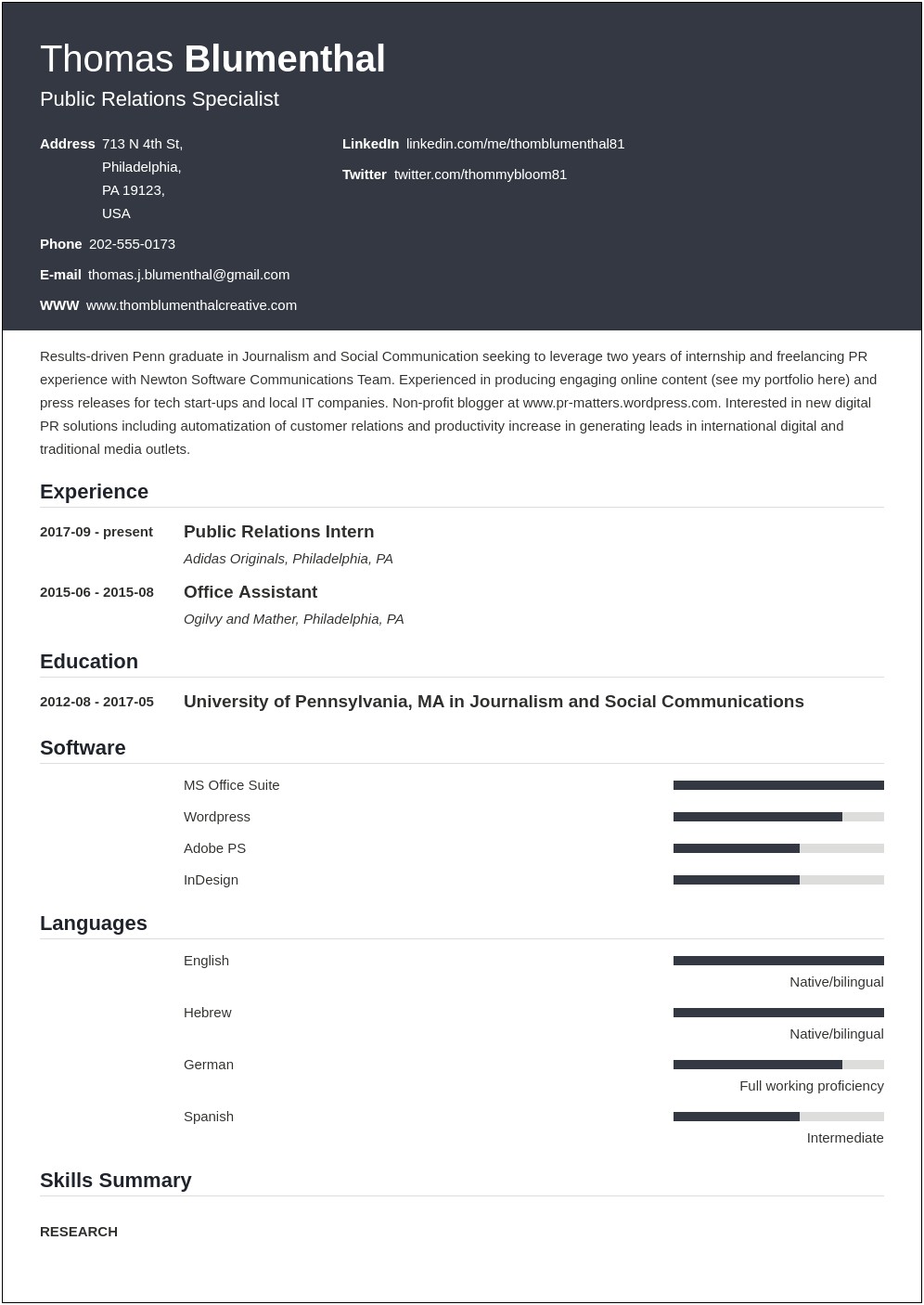 Resume Example For Different Skills