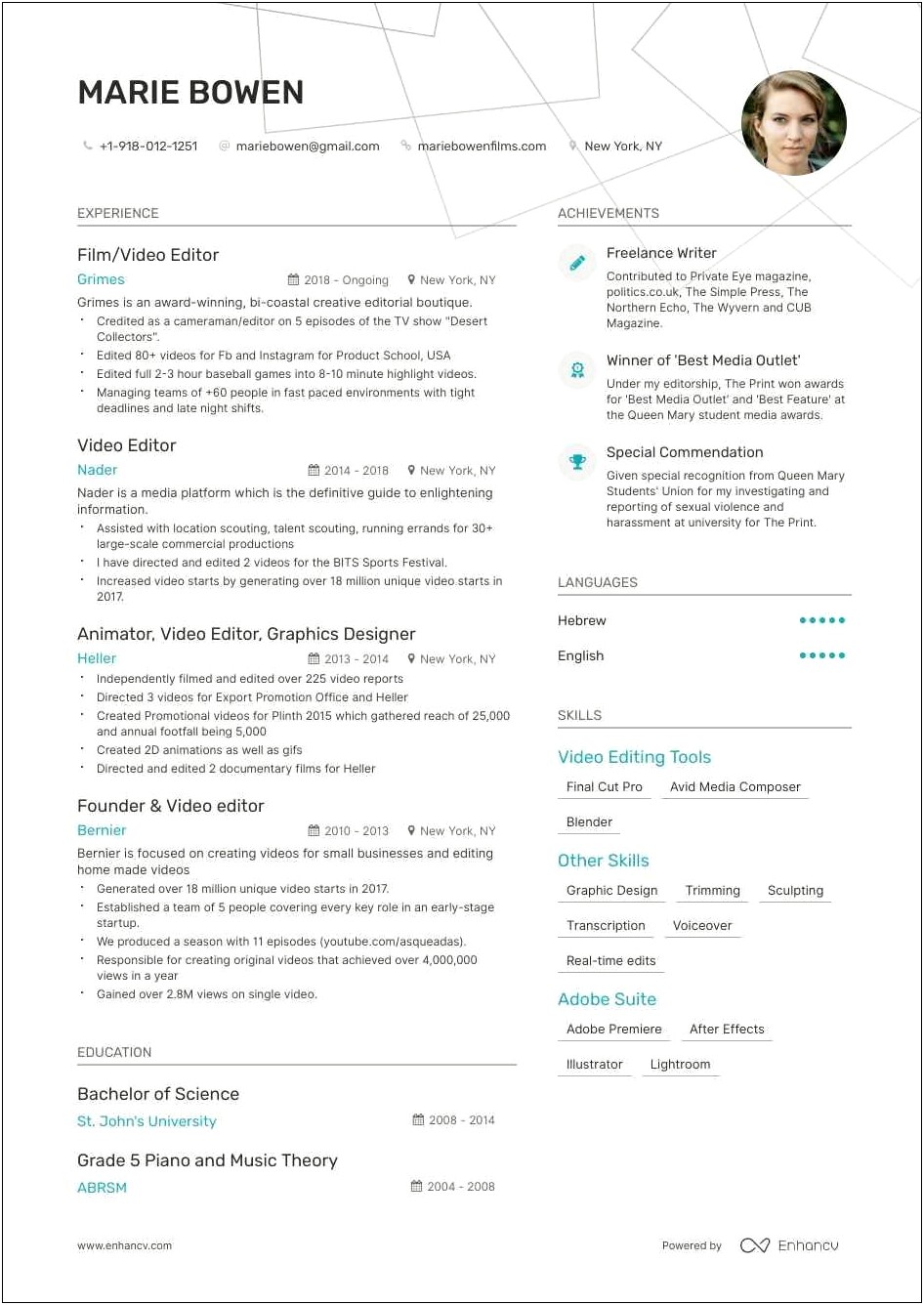 Resume Example For Editor Position