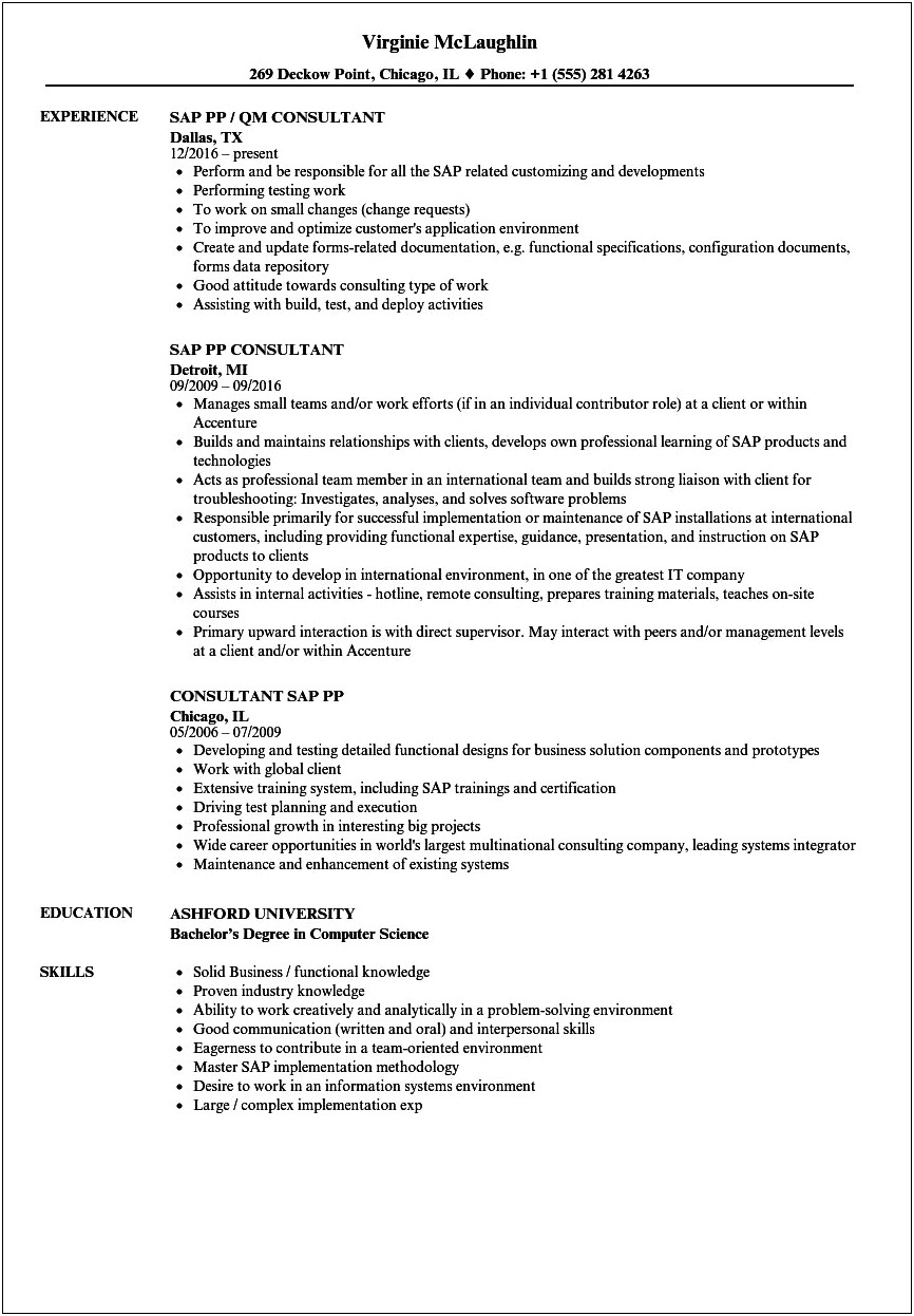 Resume Example For Erp Implementation