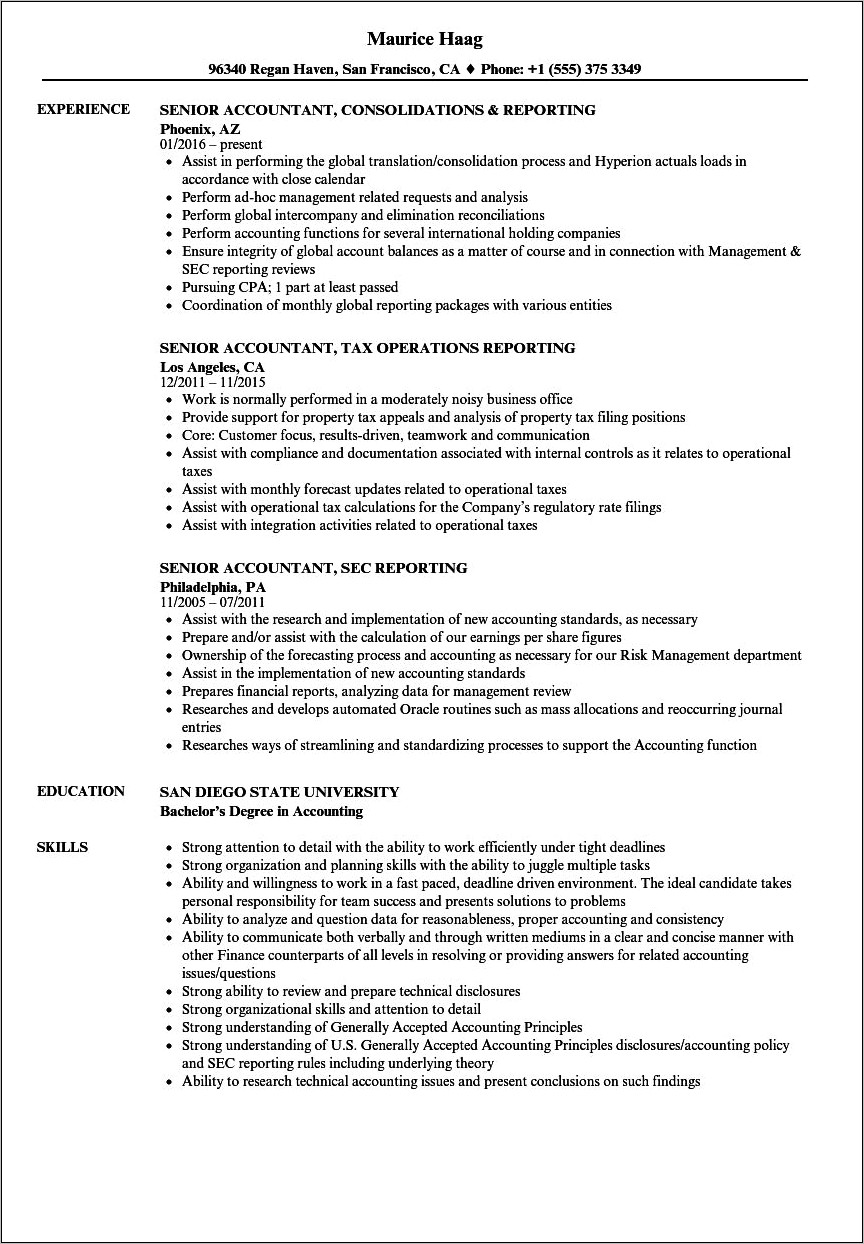 Resume Example For Experienced Accountant