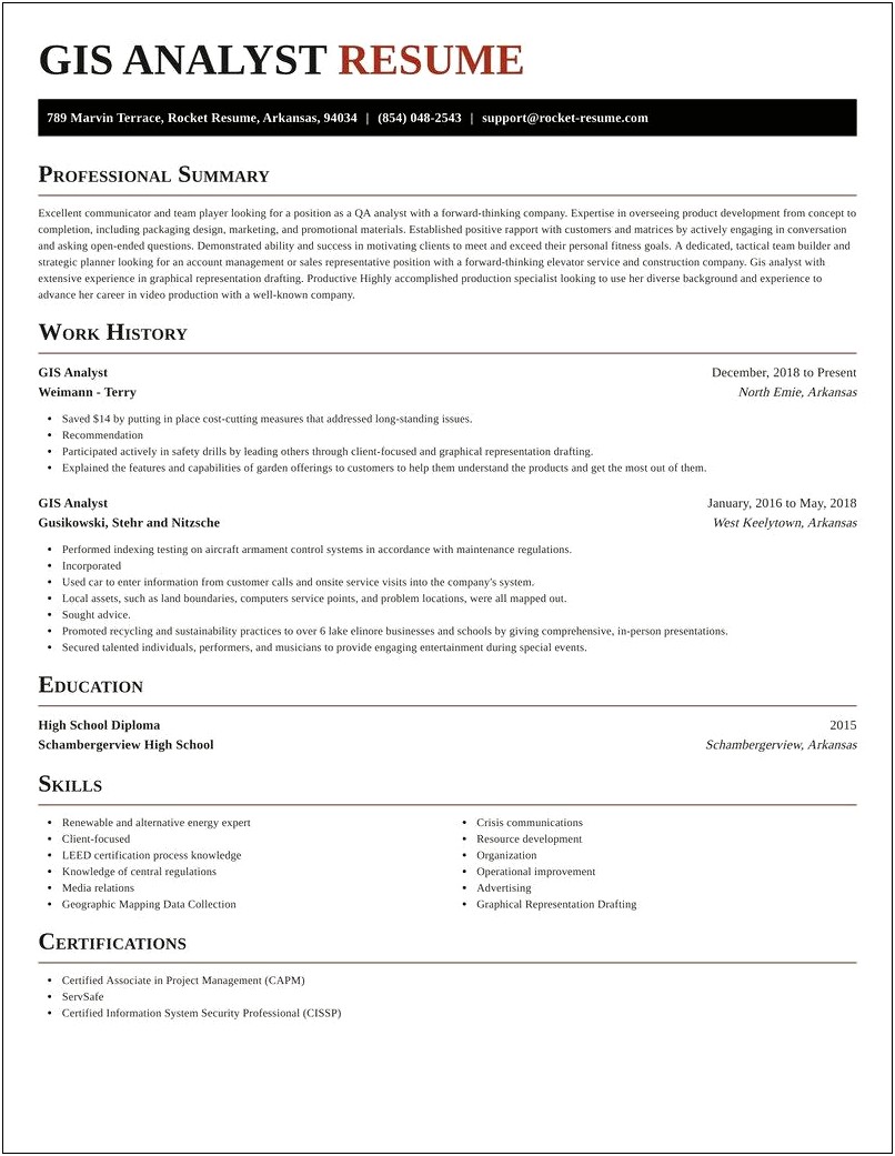 Resume Example For Gis Manager