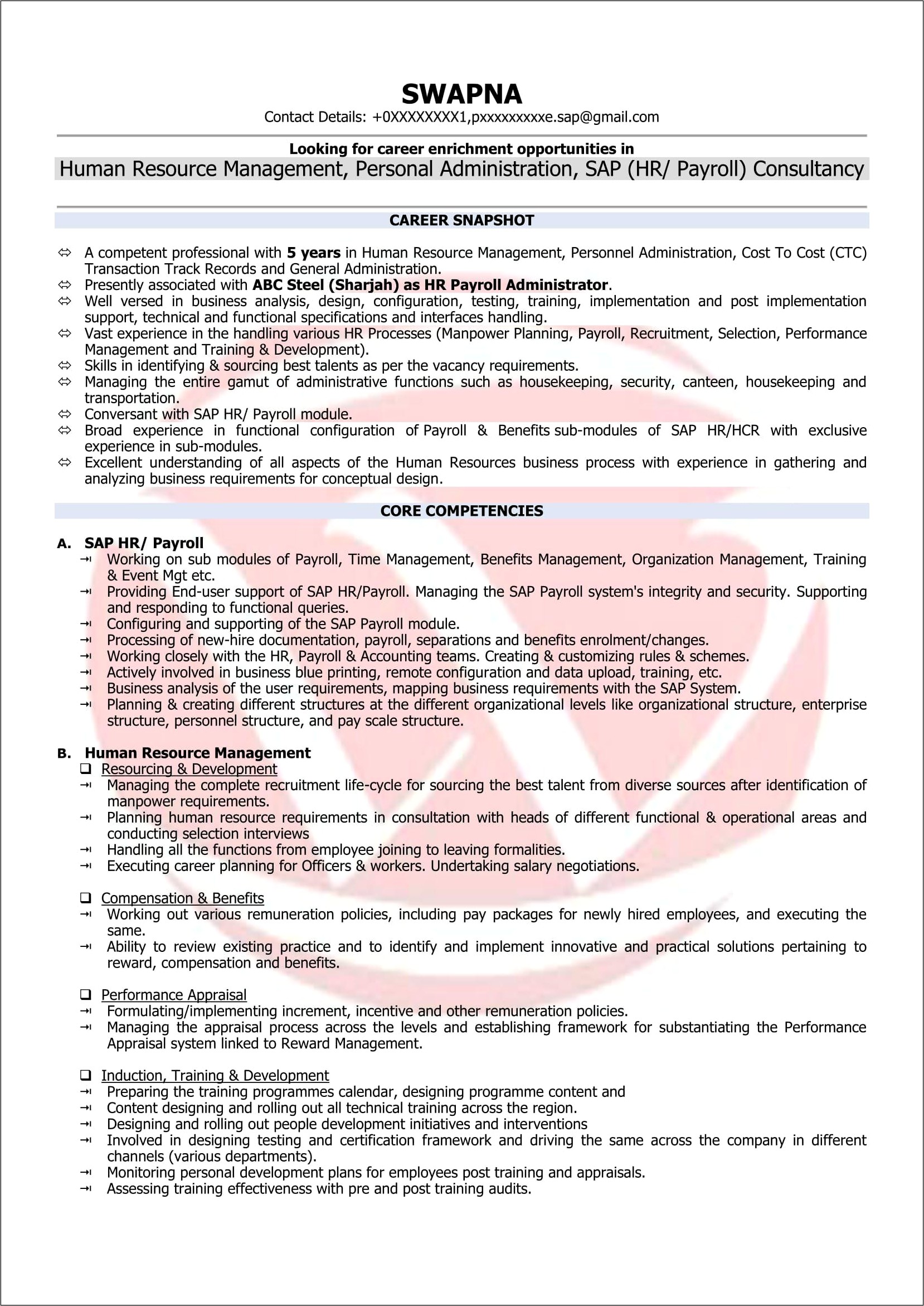 Resume Example For Human Resources
