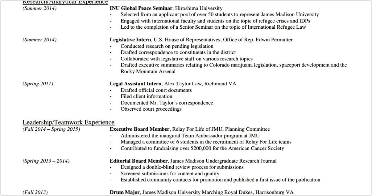 Resume Example For Inagural Student