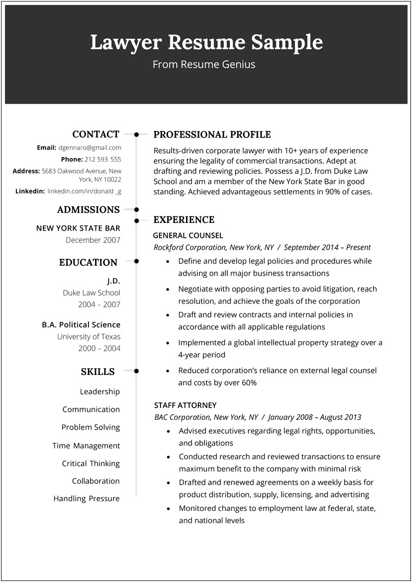 Resume Example For Law School Application