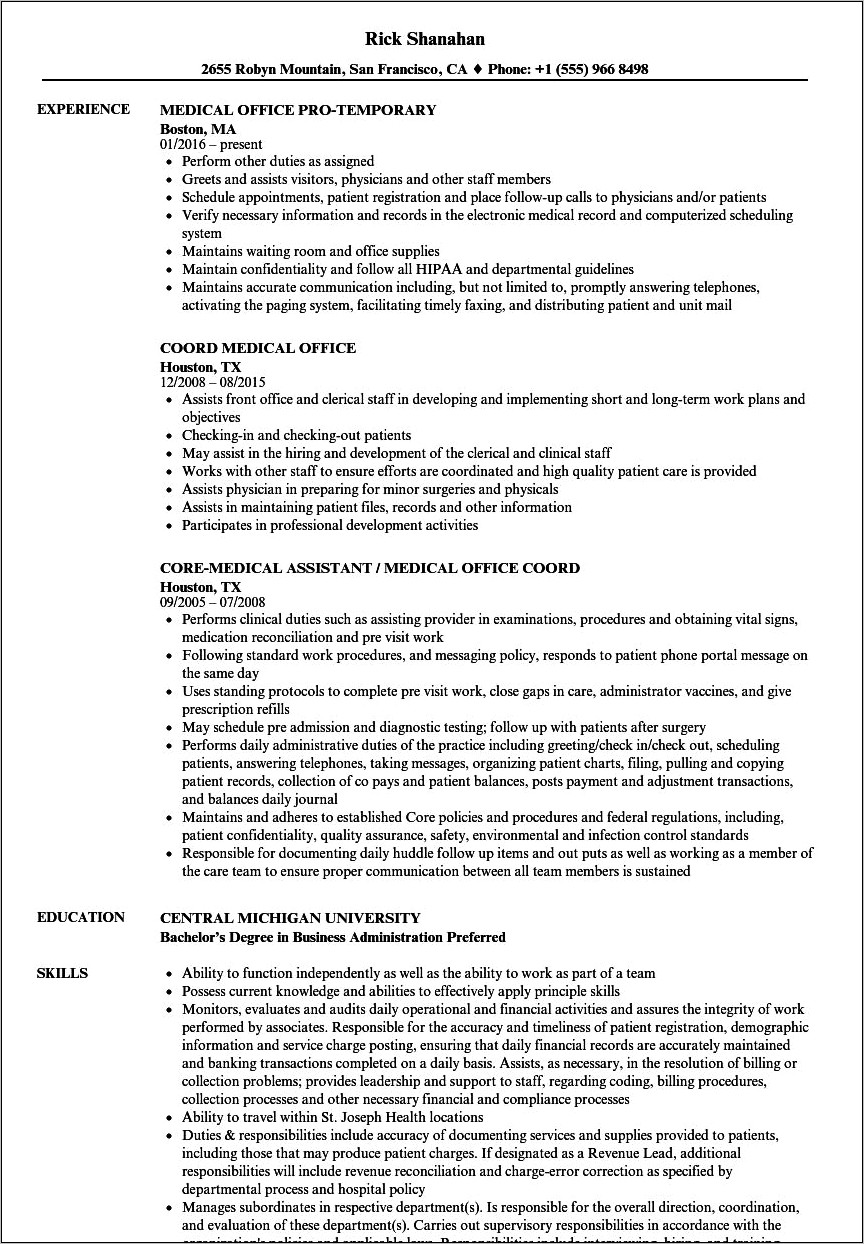 Resume Example For Medical Scribe