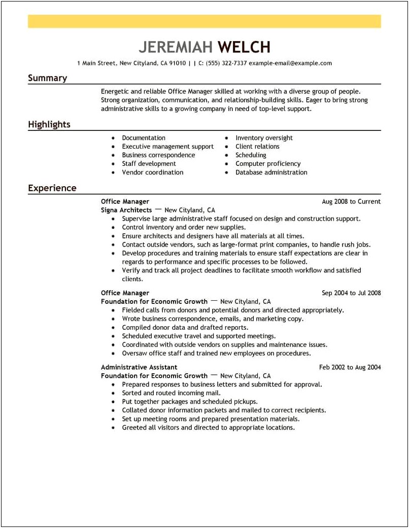 Resume Example For Office Staff