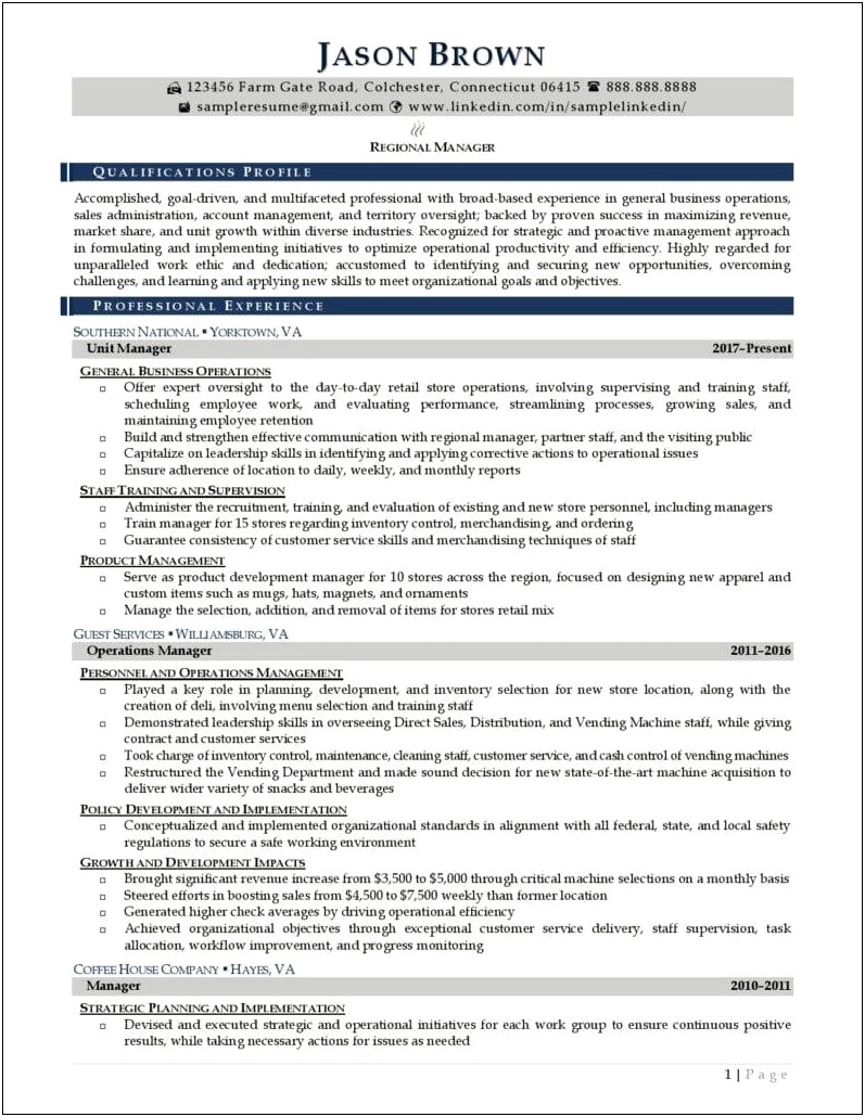 Resume Example For Regional Manager